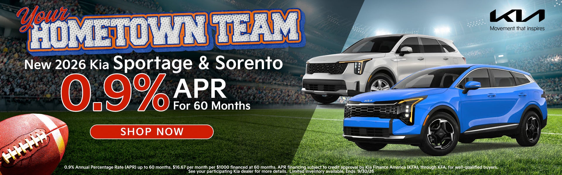 Sportage and Sorento 0.9% for 60 month