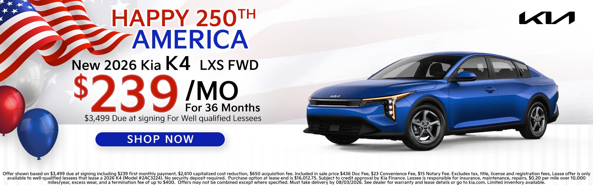 2026 k4 $239 a month 36 month lease
