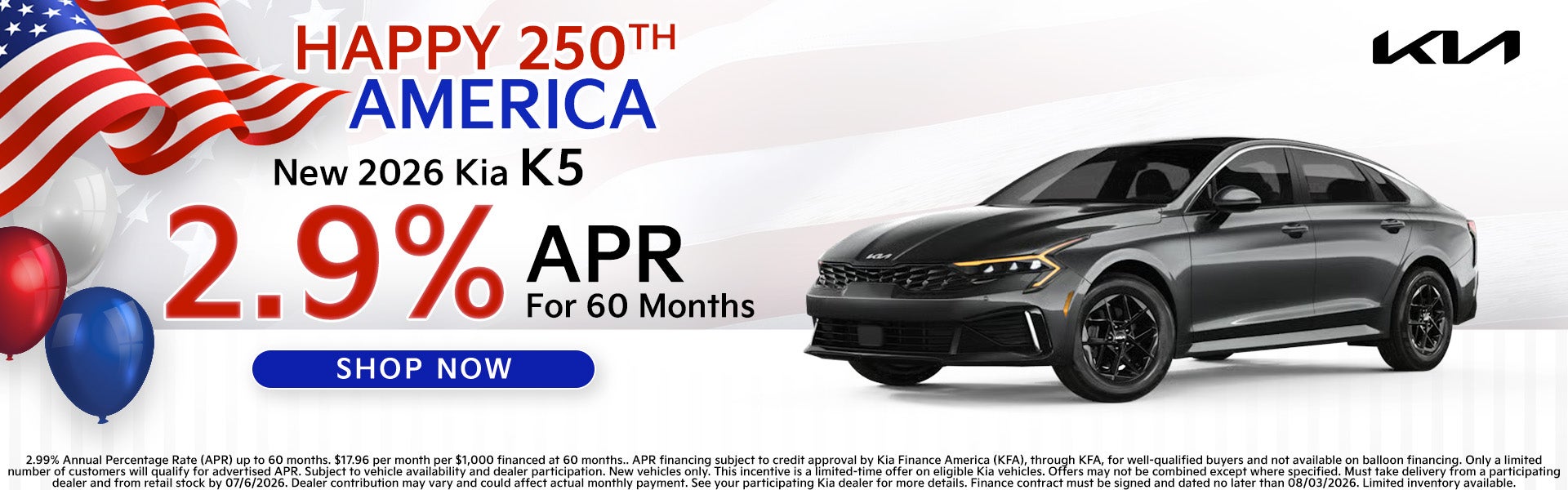 2026 k5 2.9% APR for 60 months