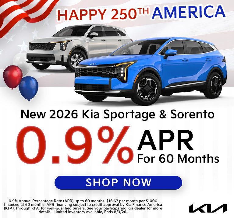 2026 Sportage and sorento 0.9% Apr for 60 months