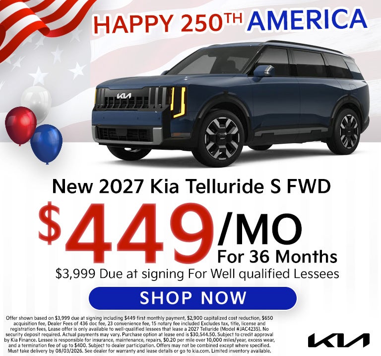 2027 Telluride S FWD $449 a month for 36 month lease