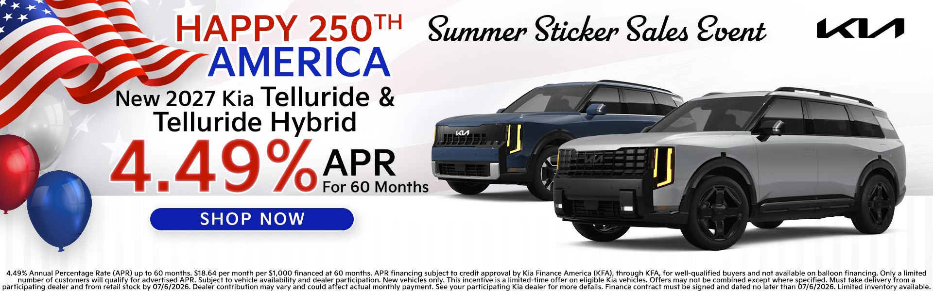 2027 Telluride and Telluride Hybrid 4,49% APr for 60 months