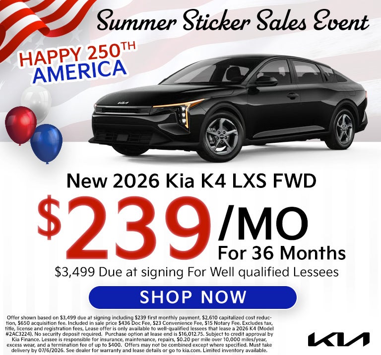 2026 K4 $239 a month for 36 months lease