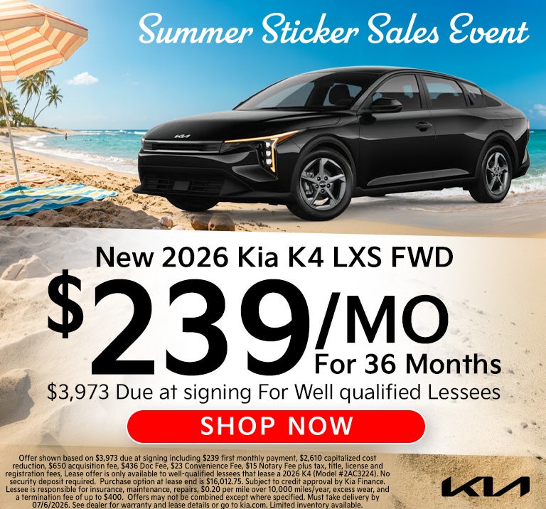 2026 K4 $239 a month for 36 months lease